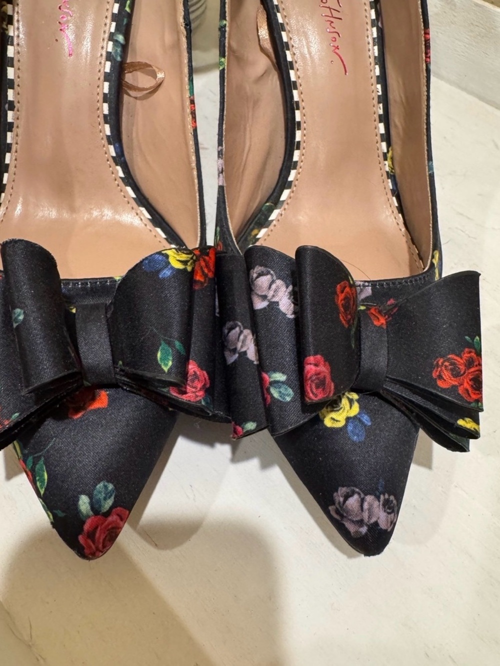 Betsy Johnson Floral Bow Pointed-Toe High Heels - Black Multi - Picture 3 of 7